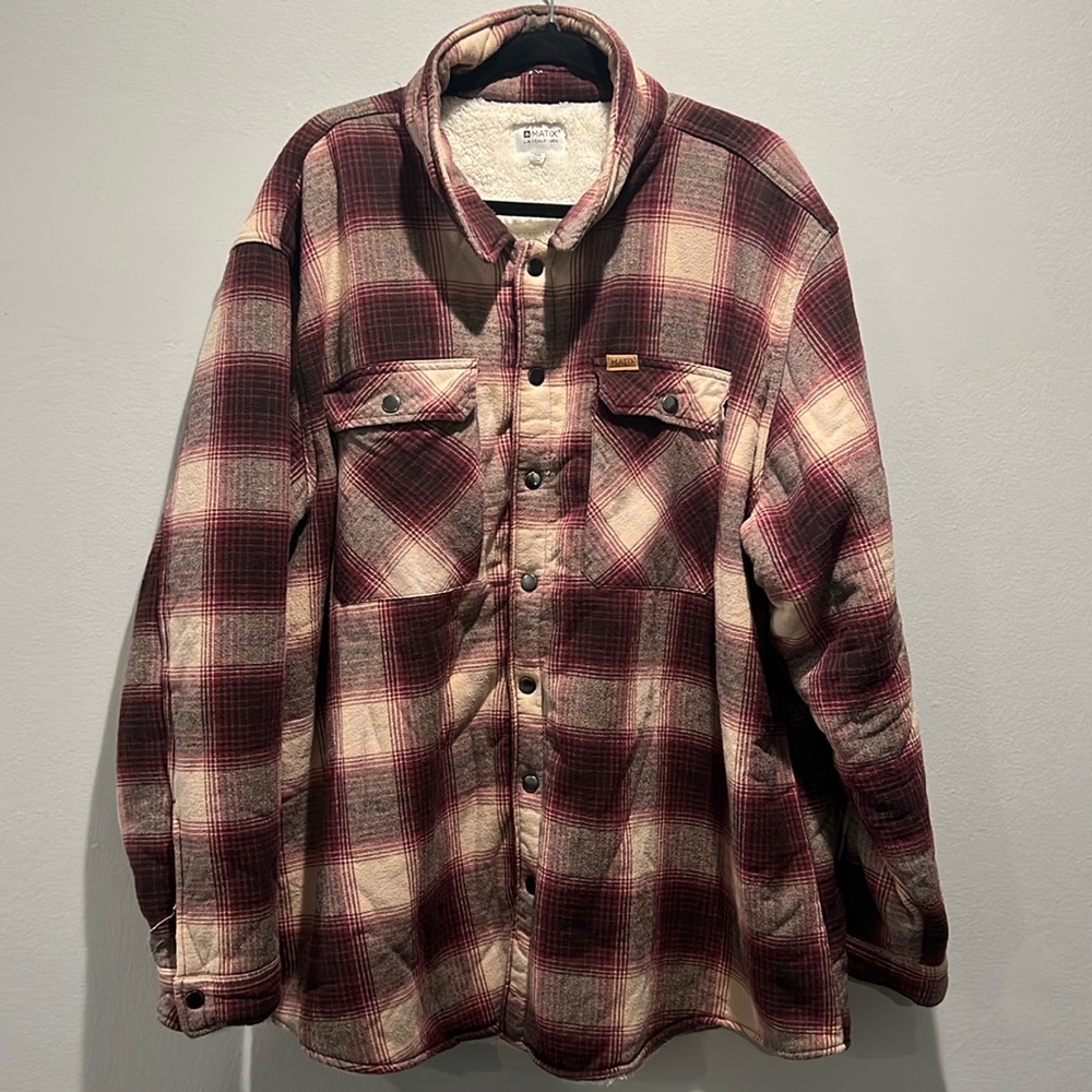 Matix Flannel Sherpa Shirt Jacket (Burgandy)